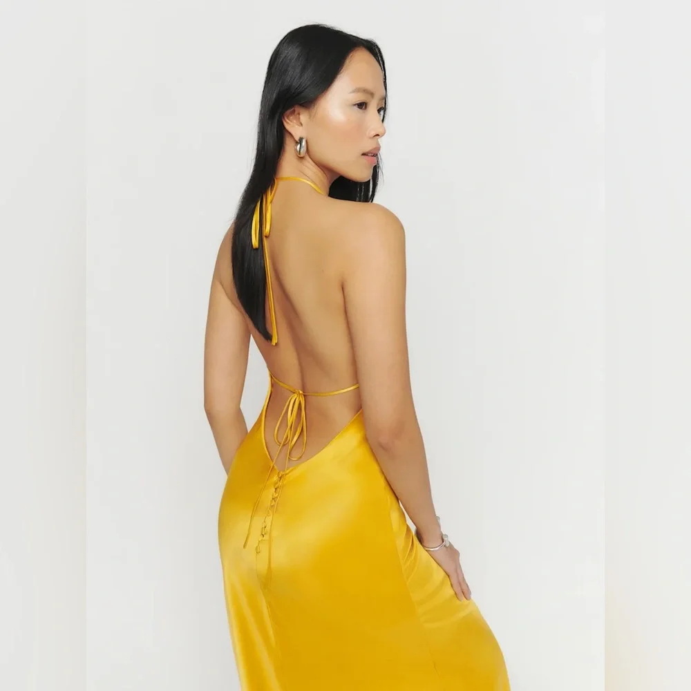 Reformation Jeany Silk Dress Tumeric Size Large NWT - Picture 5 of 16